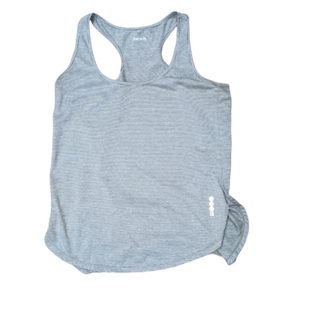 BENCH Women's Gray and White Striped Racer Back Athletic Lightweight Tank Top